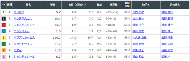 出走前のオッズ