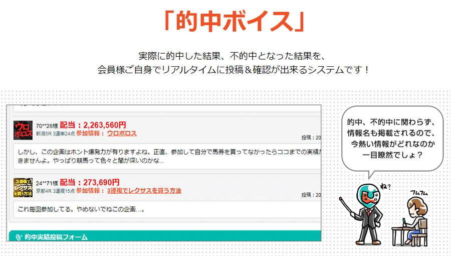 的中実績ユーザー投稿型システム“ 的中ボイス ”