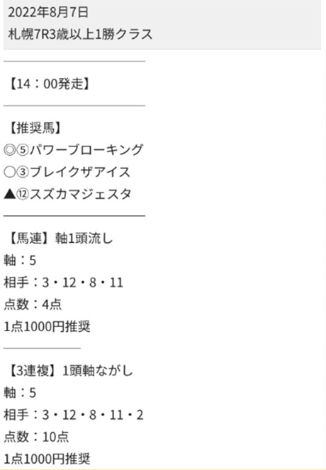 実際に公開された買い目